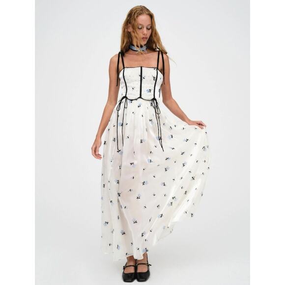 NWT For Love & Lemons Lisette Tie Bow Strap Corset Floral Maxi Dress Small - Picture 1 of 7
